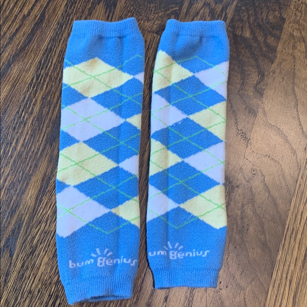 BumGenius Blue and Cream Argyle Leg Warmers